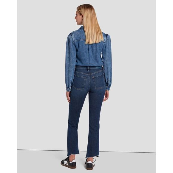 7 for All Mankind Flare Jeans Women’s 27 Vintage Blue High Waist Distressed Hem - Picture 5 of 16